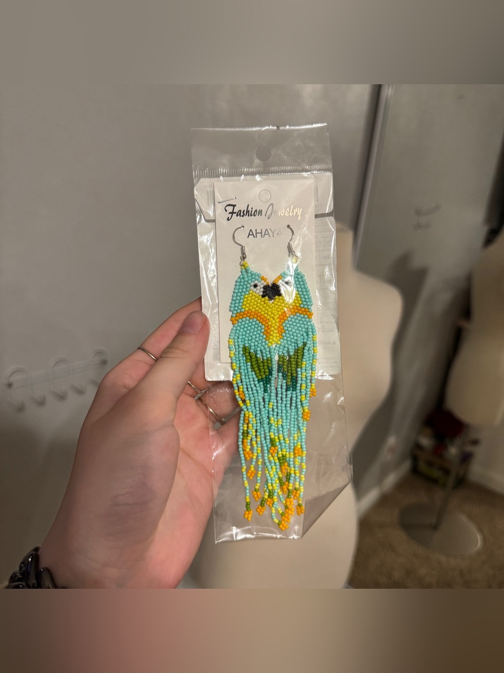 NWT Beaded Parrot Fringe Earrings